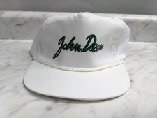 VINTAGE HAT ADJUSTABLE JOHN DEERE JD SCRIPT CURSIVE White Braided Rope TRACTOR