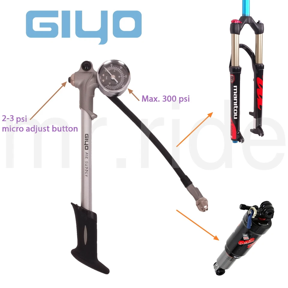 300psi Mini Pump GIYO GS-02D Air Supply Foldable Shock Pump with Lever W/ Gauge - image 3 of 4
