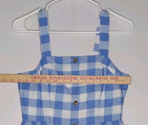 J Crew Gingham Dress Women 0 Sleeveless Linen Blend Blue White Button Front Mini - Picture 5 of 10