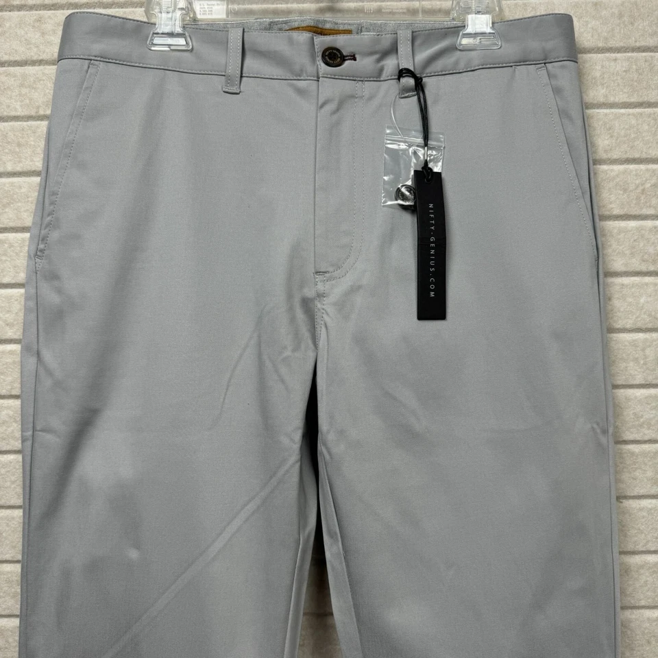 Pantalones chinos informales Nifty Genius gris calce recto frente plano 34x34 nuevos con etiquetas $105 Foto 2 de 4