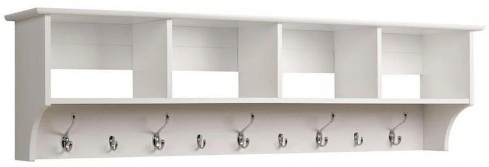 Perchero montado en la pared estante organizador gancho de almacenamiento madera blanco 60 pulgadas Foto 2 de 4