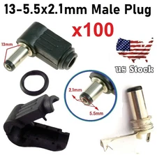 100 Pieces Right Angle 13* 5.5x 2.1mm DC Power Male Plug Soldering Connector