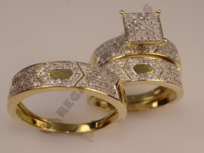 Wedding 14K Solid Gold Over 2.5CT His /& Her 3-pcs All Size Diamond Trio Ring Set
