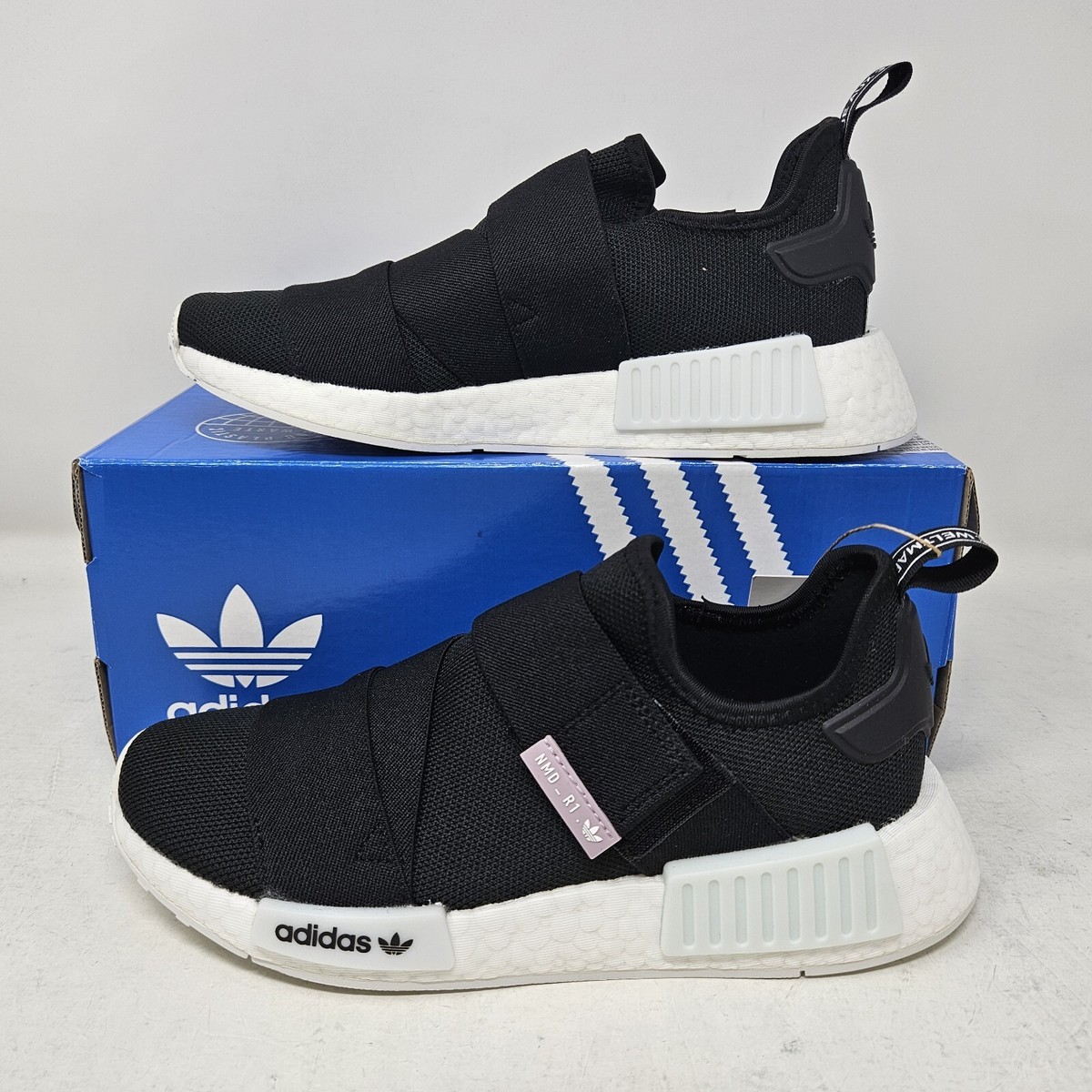 Wmns Adidas NMD_R1 Boost Slip On Athletic Shoe Black White - Main Image