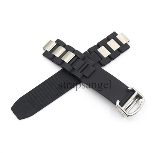 20mm*10mm Black Rubber Wrist Watch Band Strap For Cartier 21 Chronoscaph - Picture 1 of 6