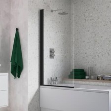 Square Bath Screen Matt Black Profile Reversible 6mm Toughened Glass