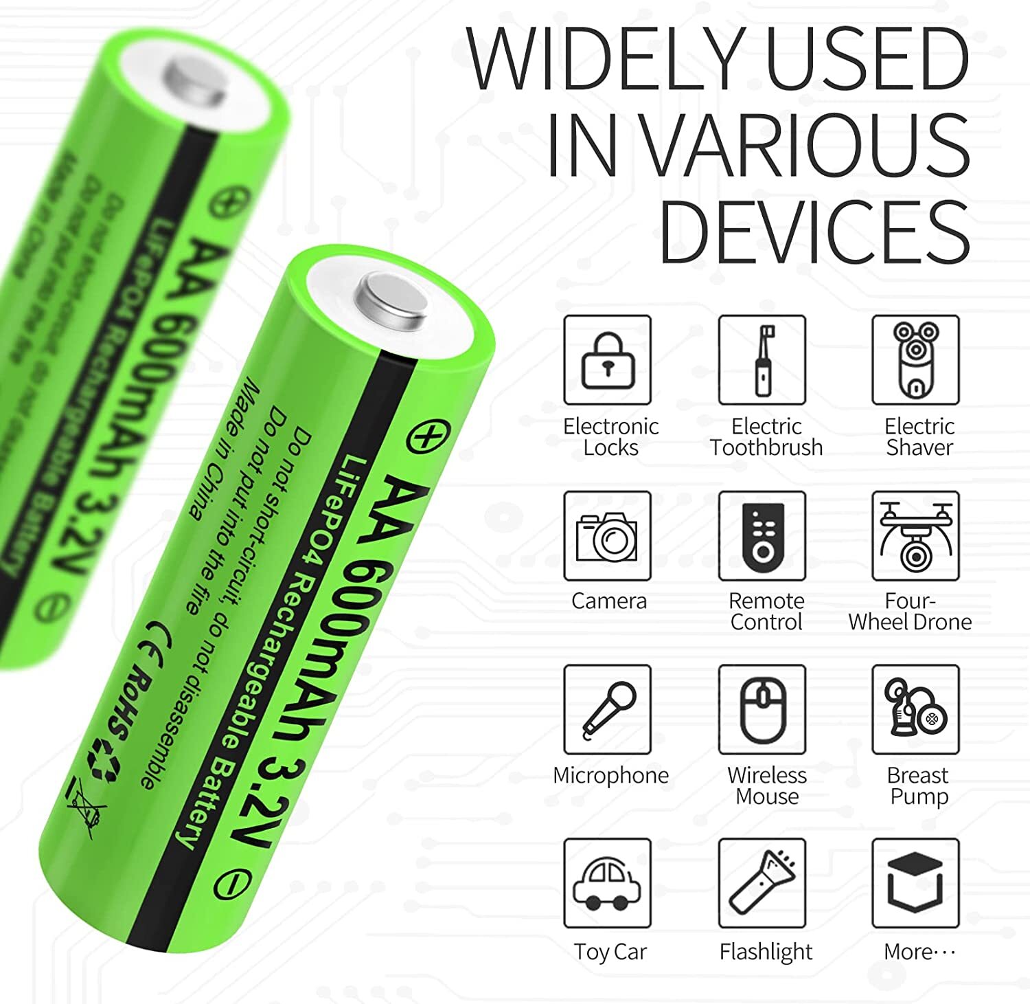 8PCS AA 600mah 14500 3.2v lifepo4 Rechargeable Battery eBay
