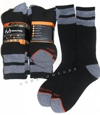6 Pairs Mens Realtree Wool Blend Fully Cushioned Mid Calf Crew Boot Socks
