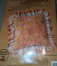 Candlewick Plus Needlecraft Embroidery Pillow Kit Square Golden Flowers 8371