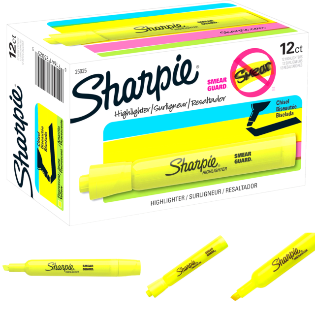 Sharpie 25025 Accent Tank-Style Highlighter, Fluorescent YELLOW, 12-Pack