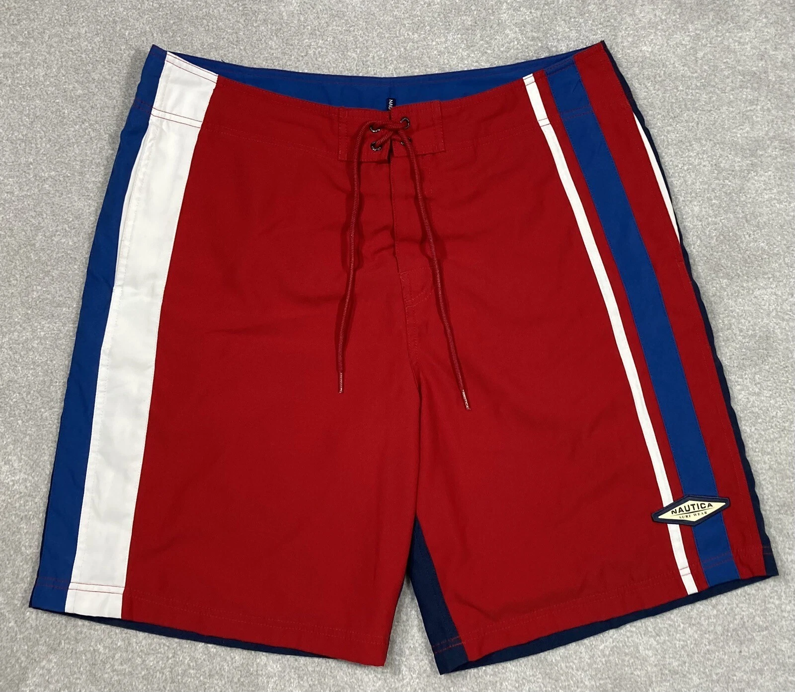 Nautica Board Shorts Mens W36 Blue Red Beach Surfing Summer Swimming Pockets