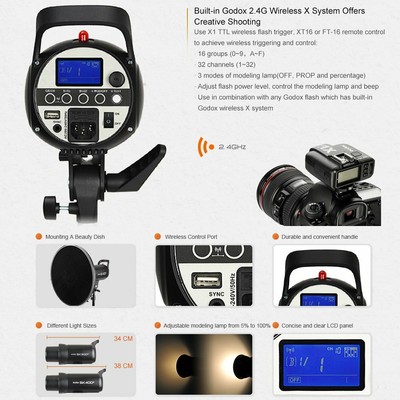 US Godox SK300II 2.4G Strobe Monolight Flash Xpro Trigger BarnDoor
