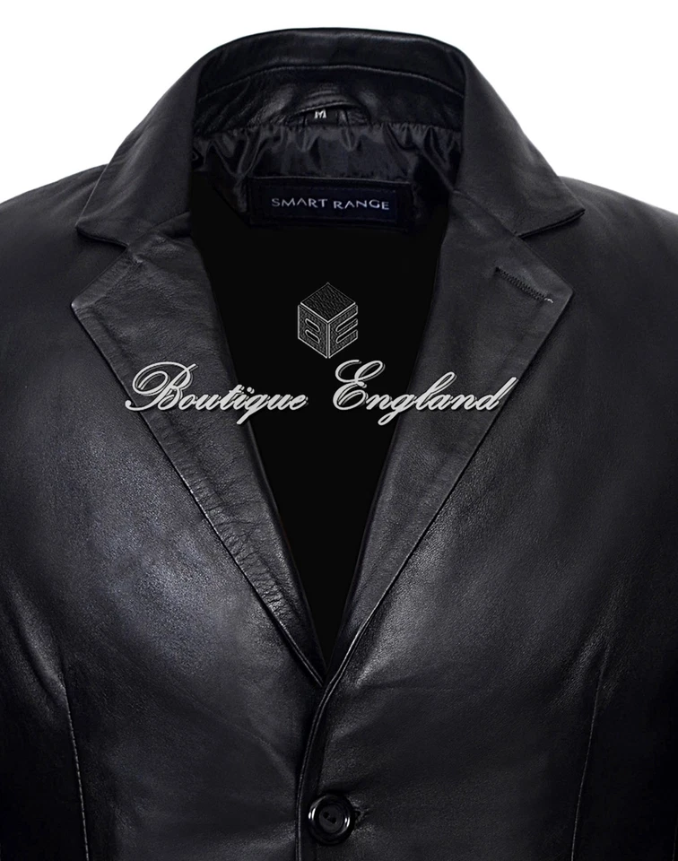 Men's Leather Blazer Black Formal Classic Tailored SOFT GENUINE LEATHER 9124 - Image 3 of 4