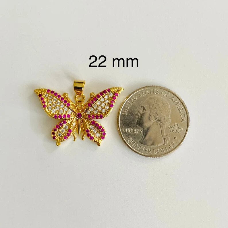18K Gold Filled Butterfly 22 mm White Pink Cz Butterfly