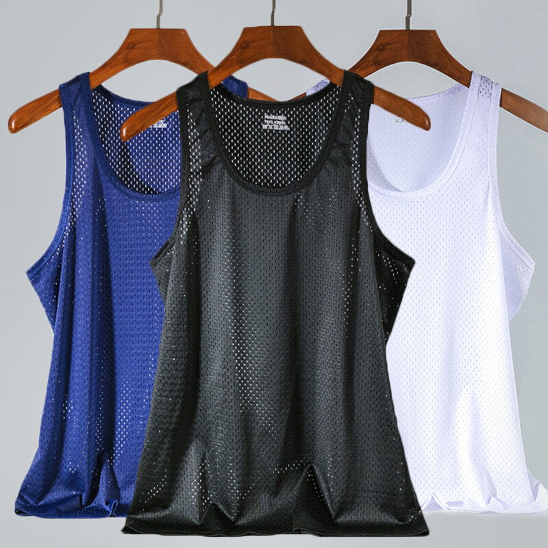 Men T Shirt Ice Silk Mesh Hole Sport Basketball Tank Tee Quick-Drying ...