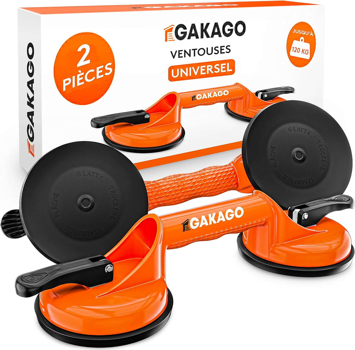 Ventouses pour vitrage Gakago avec ventouses antidérapantes de levage 80kg