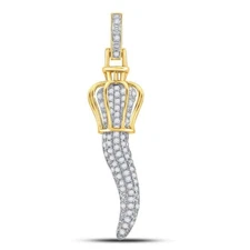 0.50Cttw Diamond Italian Horn Mens Charm Pendant 10k Yellow Gold