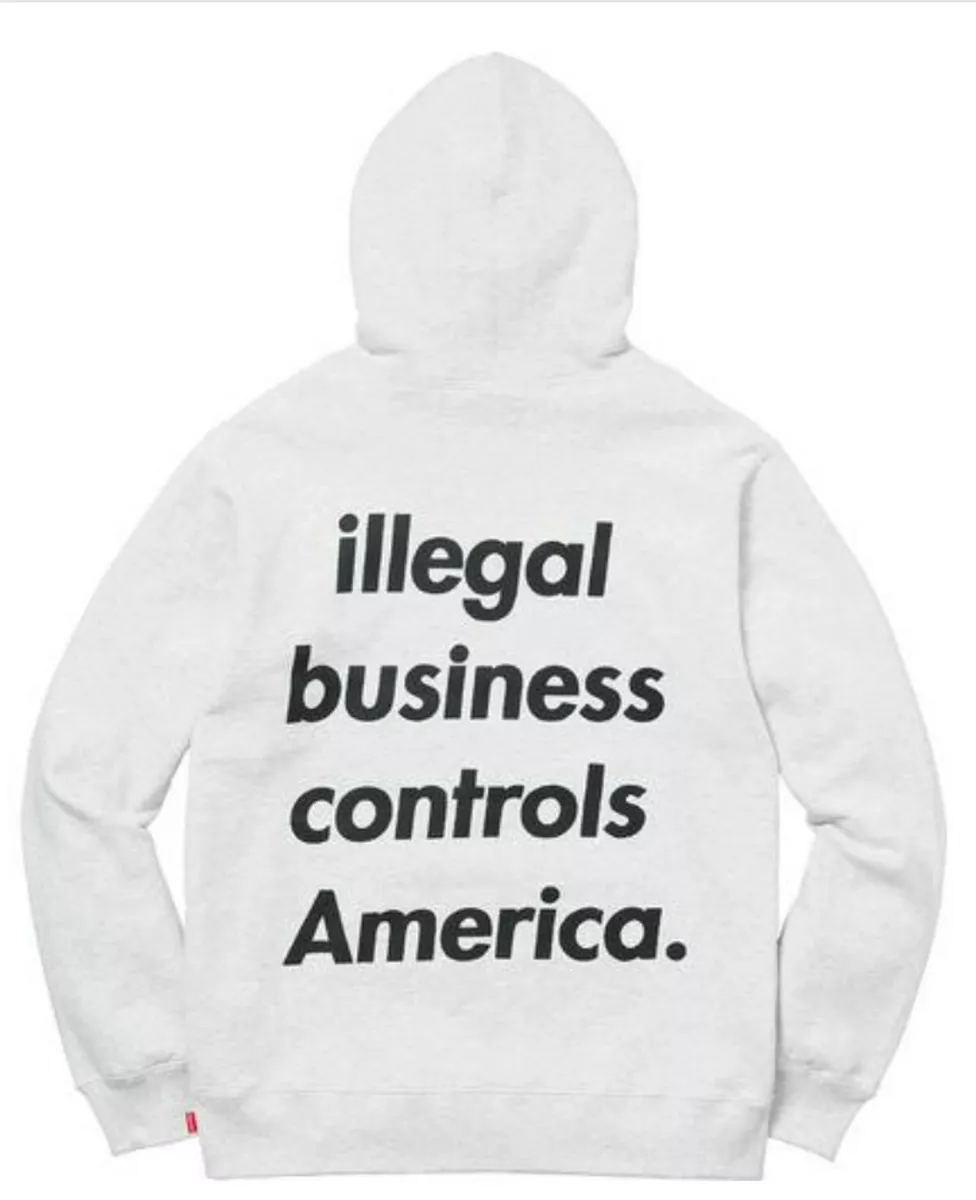 Supreme Illegal Business Controls America Hooded Sweatshirt Size Medium SS18 Ash