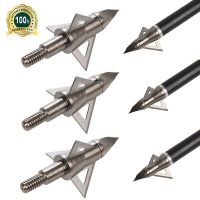 24X 100 Grain Arrowhead Broadheads 3 Blade Archery Arrow Tips Points Bow Hunting