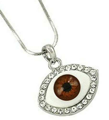 Silvertone Brown Evil Eye Pendant 