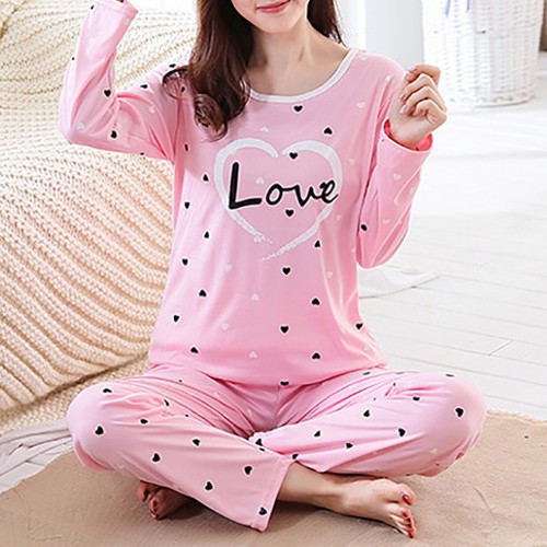 Womens Love Heart Pyjamas pj Set Long 