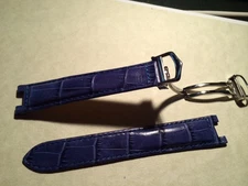 GENUINE blue LEATHER 18mm EXTRA LONG  watch strap w/deployment buckle