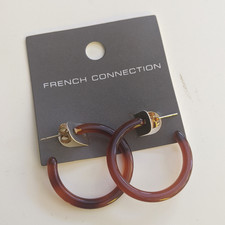 New! FRENCH CONNECTION brown acrylic hoop earrings tortoise shell stud FCUK