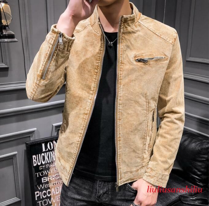 New Spring/ Fall Men's Denim Jacket Retro Casual Stand-Up Collar Jeans Coat