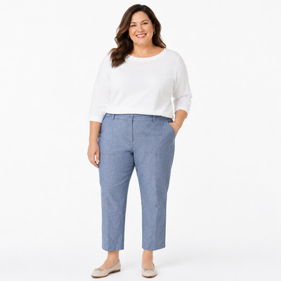 Talbots Perfect Crop Pant Blue 100% Cotton Elastic Waist Summer Casual 18 W
