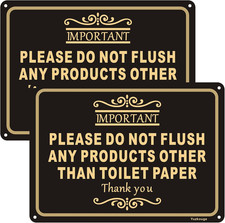 2 Pack Please Do Not Flush Any Products Other than Toilet Paper Sign, 10 ”X7 ” M