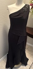 NWT Adrianna Papell Full Length Gown One Shoulder Crystal Stunning Jet Black-8
