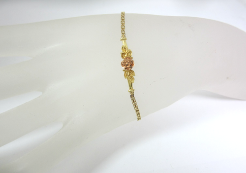 IMPRESIONANTE PULSERA TENIS 14K FLOR ROSA ORO DOS TONOS (7") 2.3G - Imagen 5 de 10
