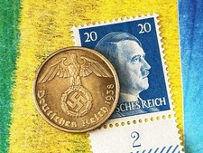 X-RARE 1938-F NAZI 🔥 10 pf SWASTIKA Coin/ Hitler STAMP LOT WW2 3rd Reich GERMAN