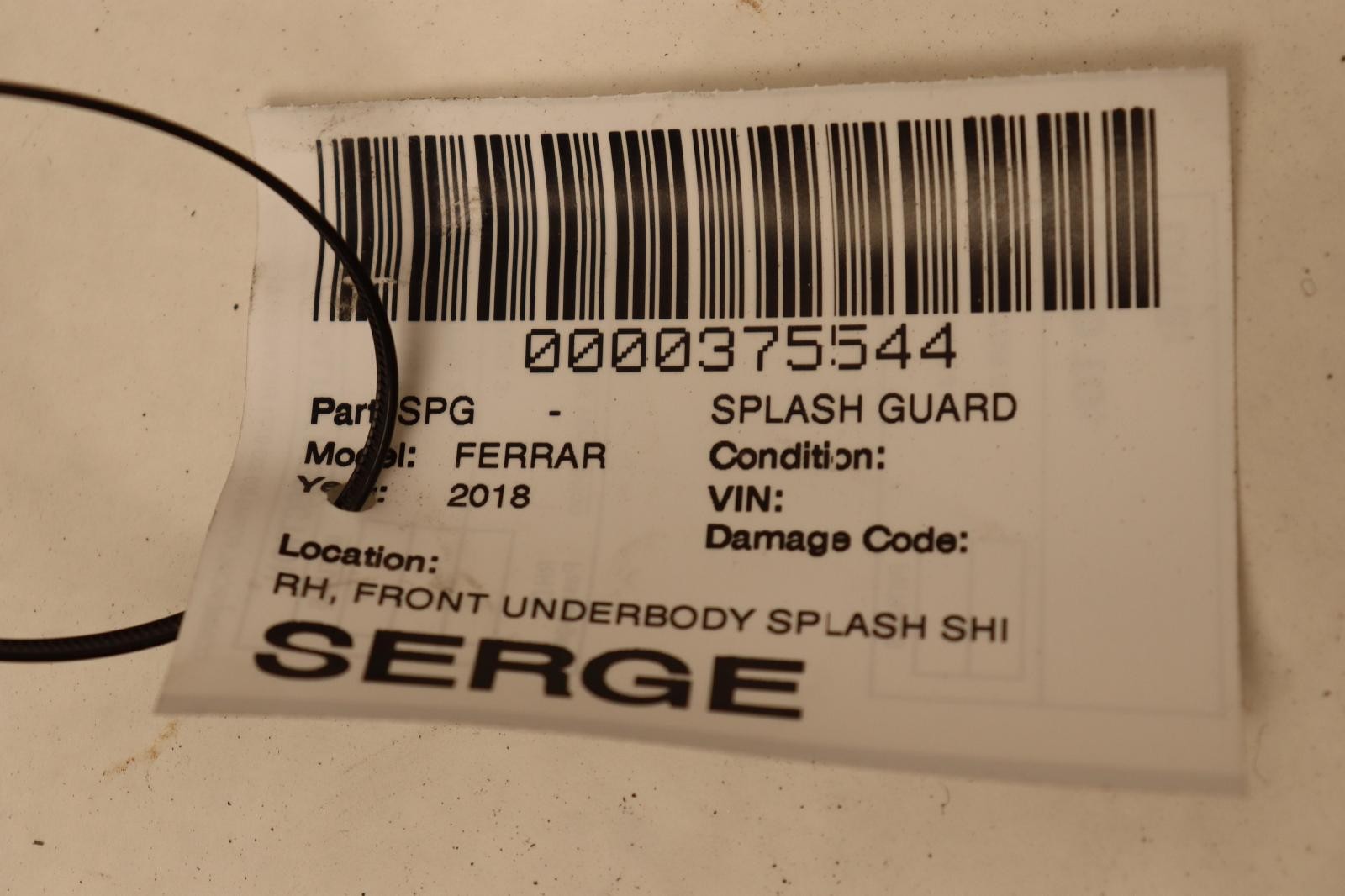 2018 FERRARI 458 FRONT RIGHT PASSENGER UNDERBODY SPLASH SHIELD GUARD COVER OEM