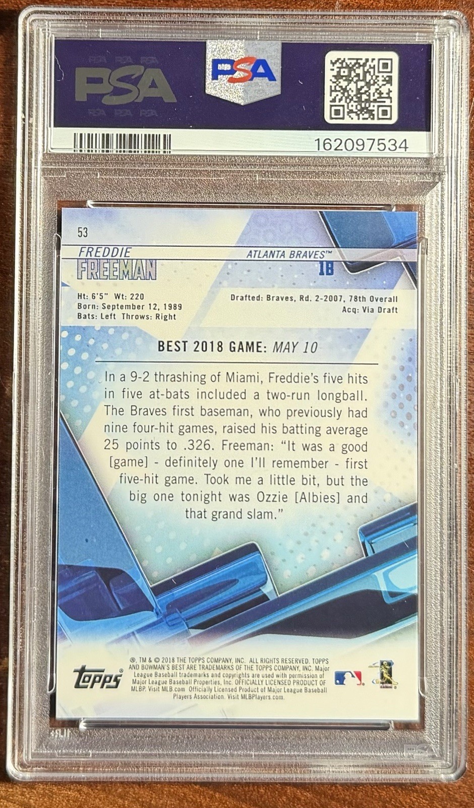 2018 Bowman's Best Freddie Freeman GOLD🥇REFRACTOR🌈PSA 9🎇MINT💎Rare🔥/50 view 3