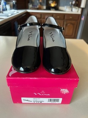 Nina girls Seely 3.5 M  dress black patent holiday new formal buckle heel