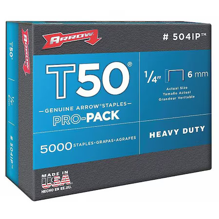 Arrow Fastener 504Ip Heavy Duty Staples, T50, 18 Ga, Flat Cr