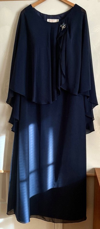 By LightInTheBox Elegant Evening Sleeveless Cape Lined Navy Blue Dress Sz L - XL