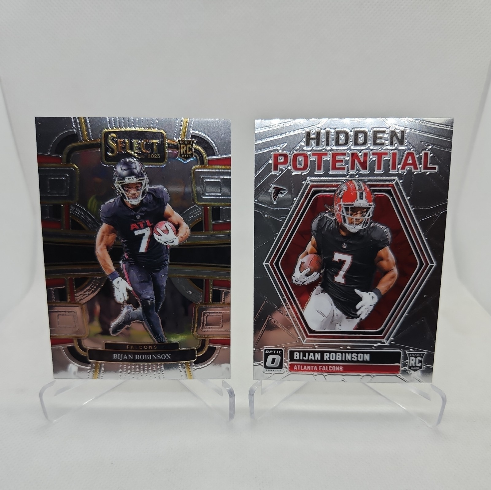 2023 Panini Select Bijan Robinson Base Rookie + 2023 Optic Hidden Potential