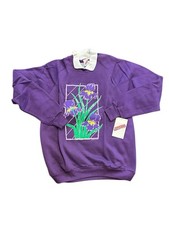 Vintage 90s Jerzees Purple Iris Floral Sweatshirt XL NWT Made USA Grandma Core