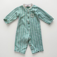 Vintage Health-tex Jumper Romper 6m Baby Embroidered One Piece Green Floral