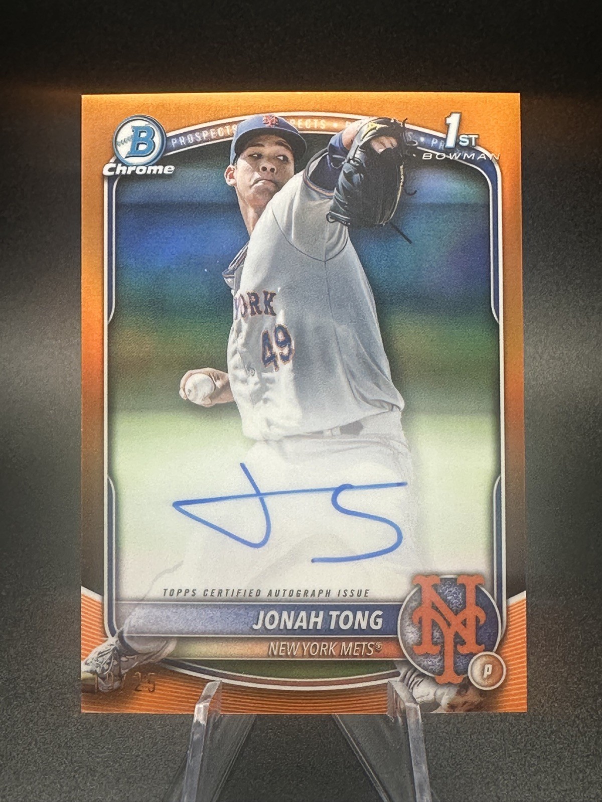 2025 Bowman Chrome Jonah Tong 1st True Orange Auto /25 #CPA-JTO