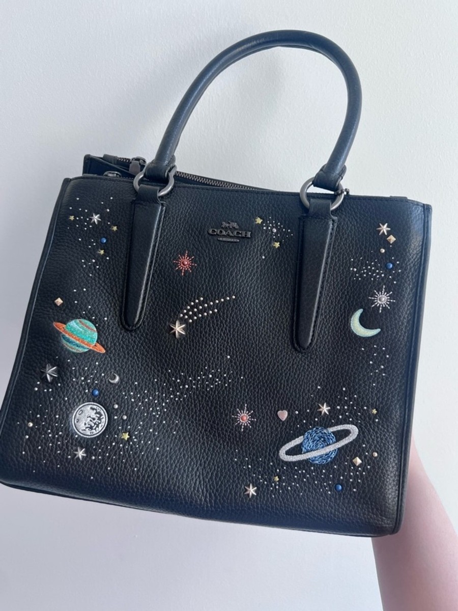 RARE Coach NASA Crosby Satchel F2811 Black Leather Space Planet