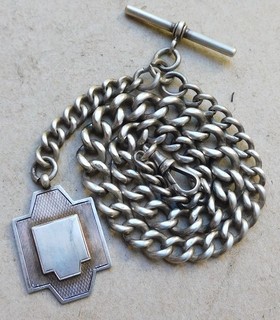 NO RESERVE HM1898 Silver Albert Pocket Watch Chain Vintage Antique 62g