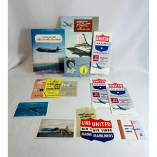 COMPLETE Vintage 1948 United Airline MAINLINER Flight Information Luggage More 