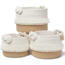 NaturalCozy 3-Piece Decorative Storage Basket Set Cotton Rope Woven Baskets for