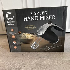 New Complete Cuisine 5-Speed Black & Silver Hand Mixer w/ Beaters & Dough Hooks