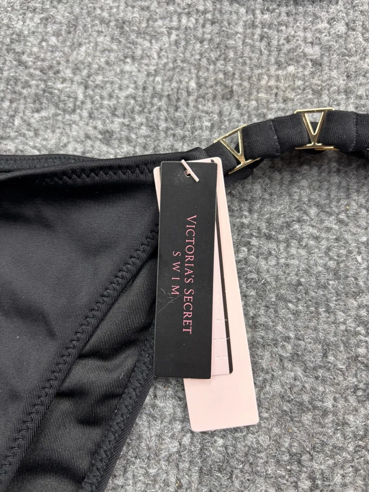 Traje de baño bikini Victorias Secret para mujer mediano negro triángulo parte superior inferior dorado V Foto 2 de 4