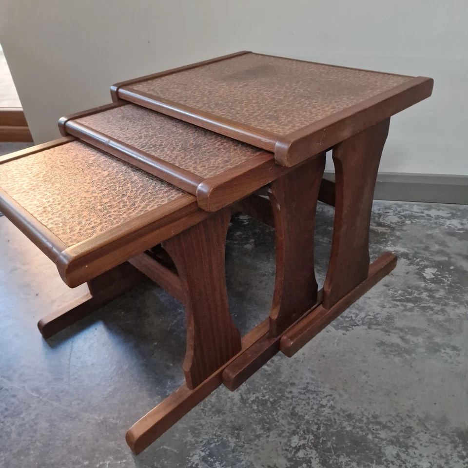 Vintage G Plan Hammered Copper Top Nest Of Table, Teak, Mid Century. - Image 2 of 4
