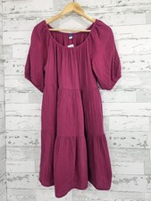Old Navy Women's Medium Double Cloth Cotton Tiered Dress Red Berry